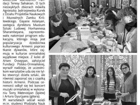 «Հայկական գորգագործության վարպետաց դասեր Լեհաստանում» ծրագրի մասին՝ Ավետիս թերթում
